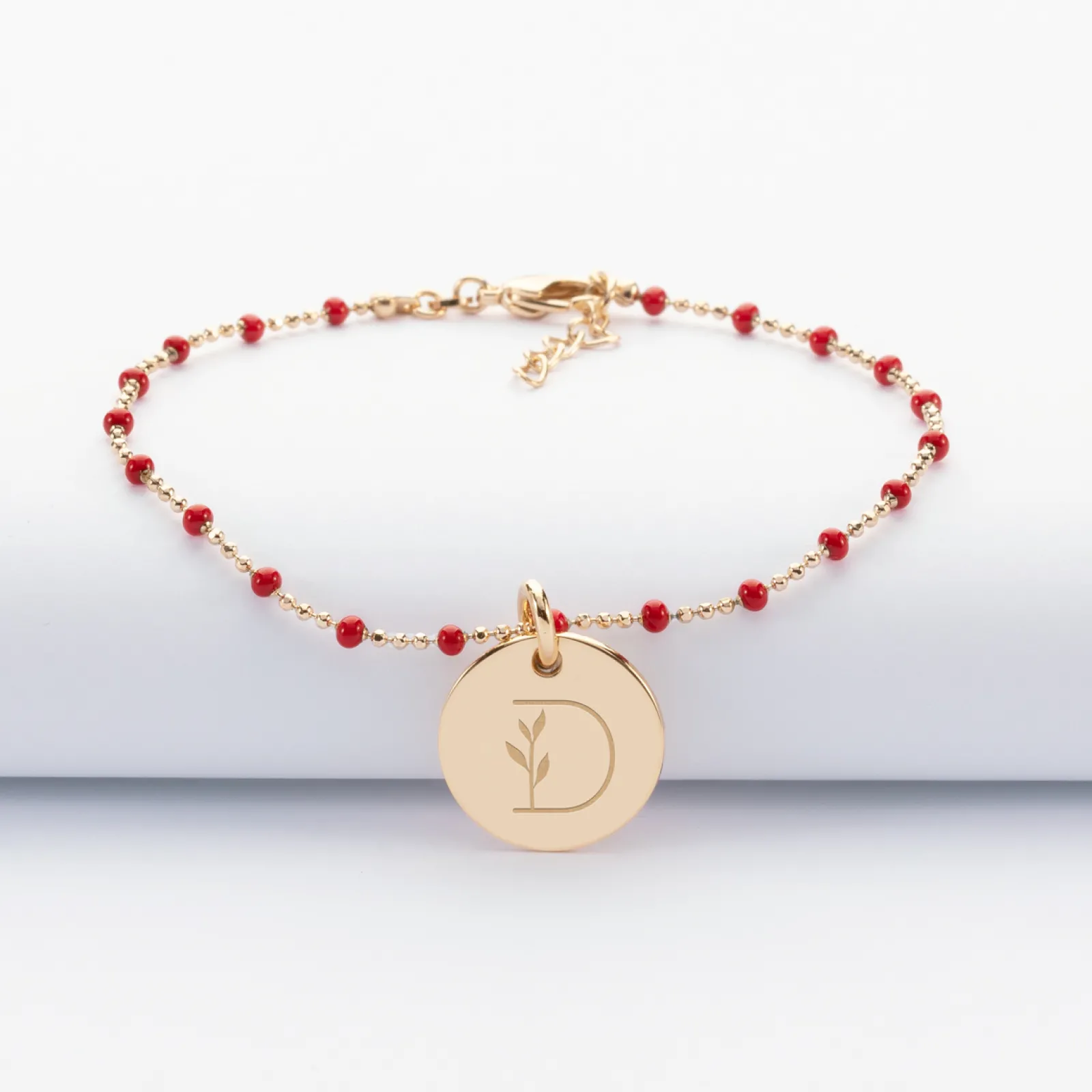 Hot HappyBulle Bracelet perles colorées personnalisé médaille gravée plaqué or 15 mm