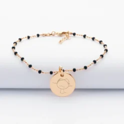 Hot HappyBulle Bracelet perles colorées personnalisé médaille gravée plaqué or 15 mm