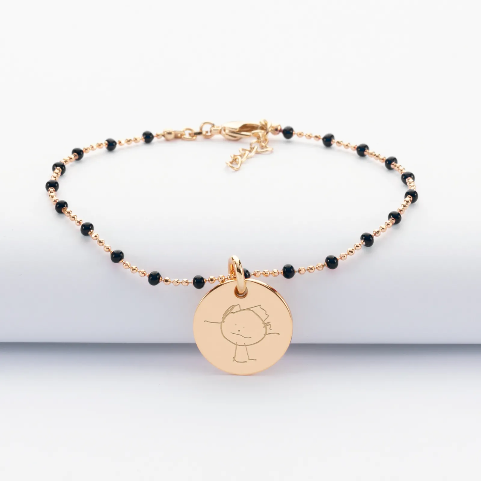 Hot HappyBulle Bracelet perles colorées personnalisé médaille gravée plaqué or 15 mm