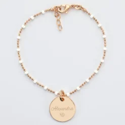 Hot HappyBulle Bracelet perles colorées personnalisé médaille gravée plaqué or 15 mm