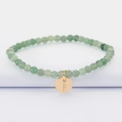 Outlet HappyBulle Bracelet perles élastique personnalisé médaille gravée plaqué or ronde 10 mm Plaqué or 18k