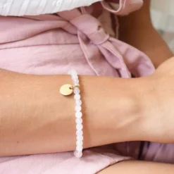 Outlet HappyBulle Bracelet perles élastique personnalisé médaille gravée plaqué or ronde 10 mm Plaqué or 18k