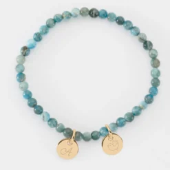 Outlet HappyBulle Bracelet perles élastique personnalisé médaille gravée plaqué or ronde 10 mm Plaqué or 18k
