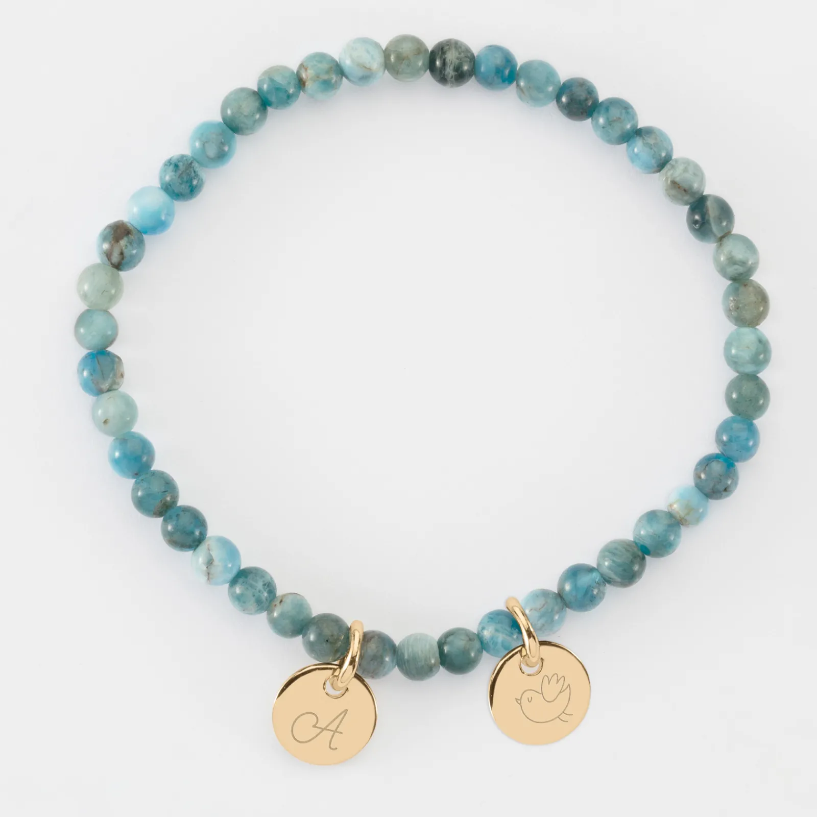 Outlet HappyBulle Bracelet perles élastique personnalisé médaille gravée plaqué or ronde 10 mm Plaqué or 18k