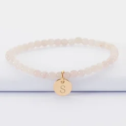 Outlet HappyBulle Bracelet perles élastique personnalisé médaille gravée plaqué or ronde 10 mm Plaqué or 18k