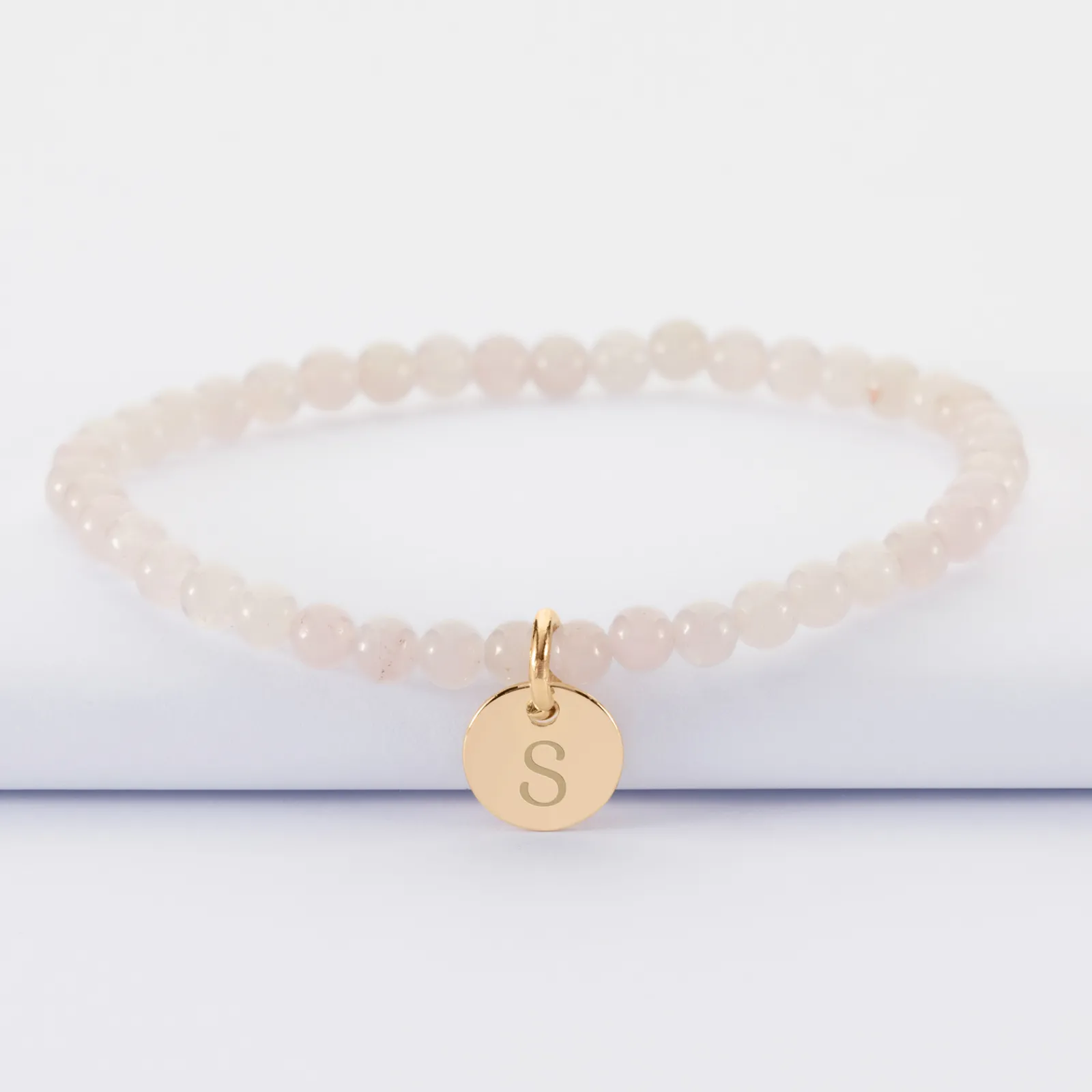Outlet HappyBulle Bracelet perles élastique personnalisé médaille gravée plaqué or ronde 10 mm Plaqué or 18k