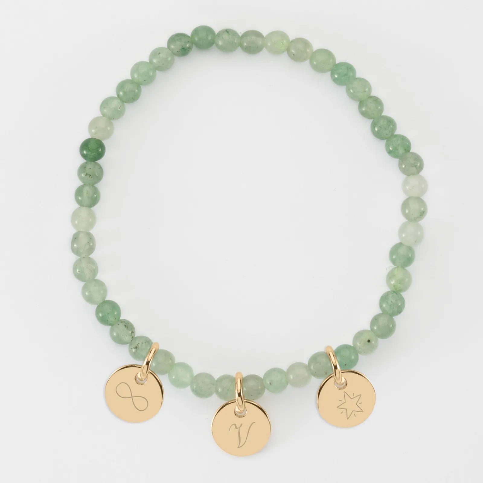 Outlet HappyBulle Bracelet perles élastique personnalisé médaille gravée plaqué or ronde 10 mm Plaqué or 18k