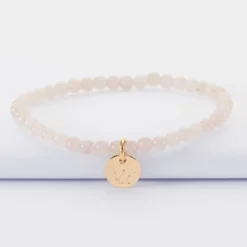 Outlet HappyBulle Bracelet perles élastique personnalisé médaille gravée plaqué or ronde 10 mm Plaqué or 18k