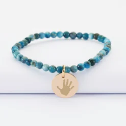 Outlet HappyBulle Bracelet perles élastique personnalisé médaille gravée plaqué or ronde 15 mm Plaqué or 18k