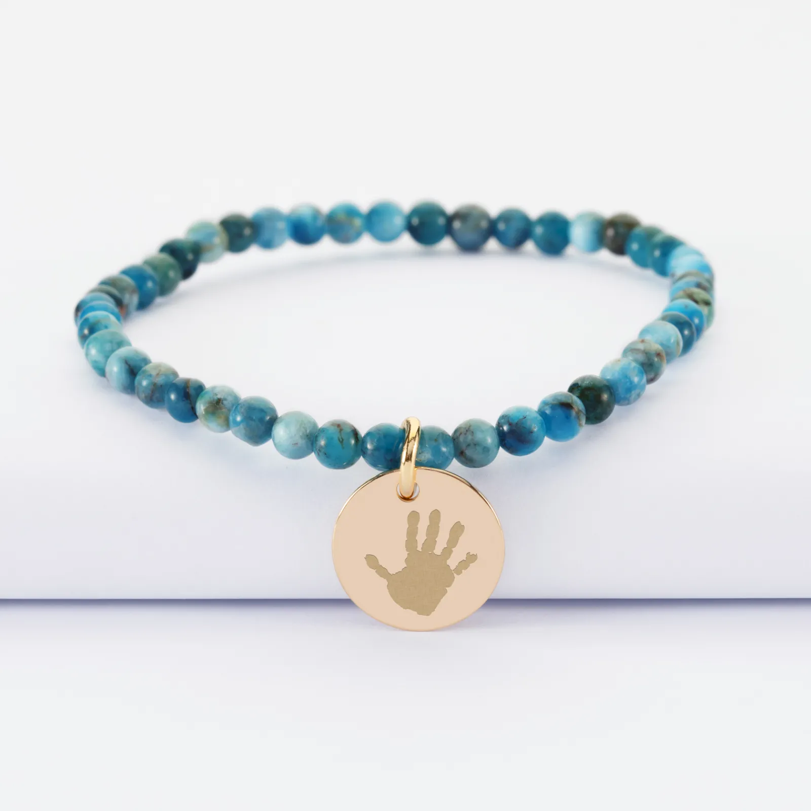 Outlet HappyBulle Bracelet perles élastique personnalisé médaille gravée plaqué or ronde 15 mm Plaqué or 18k