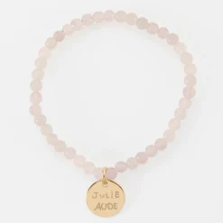 Outlet HappyBulle Bracelet perles élastique personnalisé médaille gravée plaqué or ronde 15 mm Plaqué or 18k