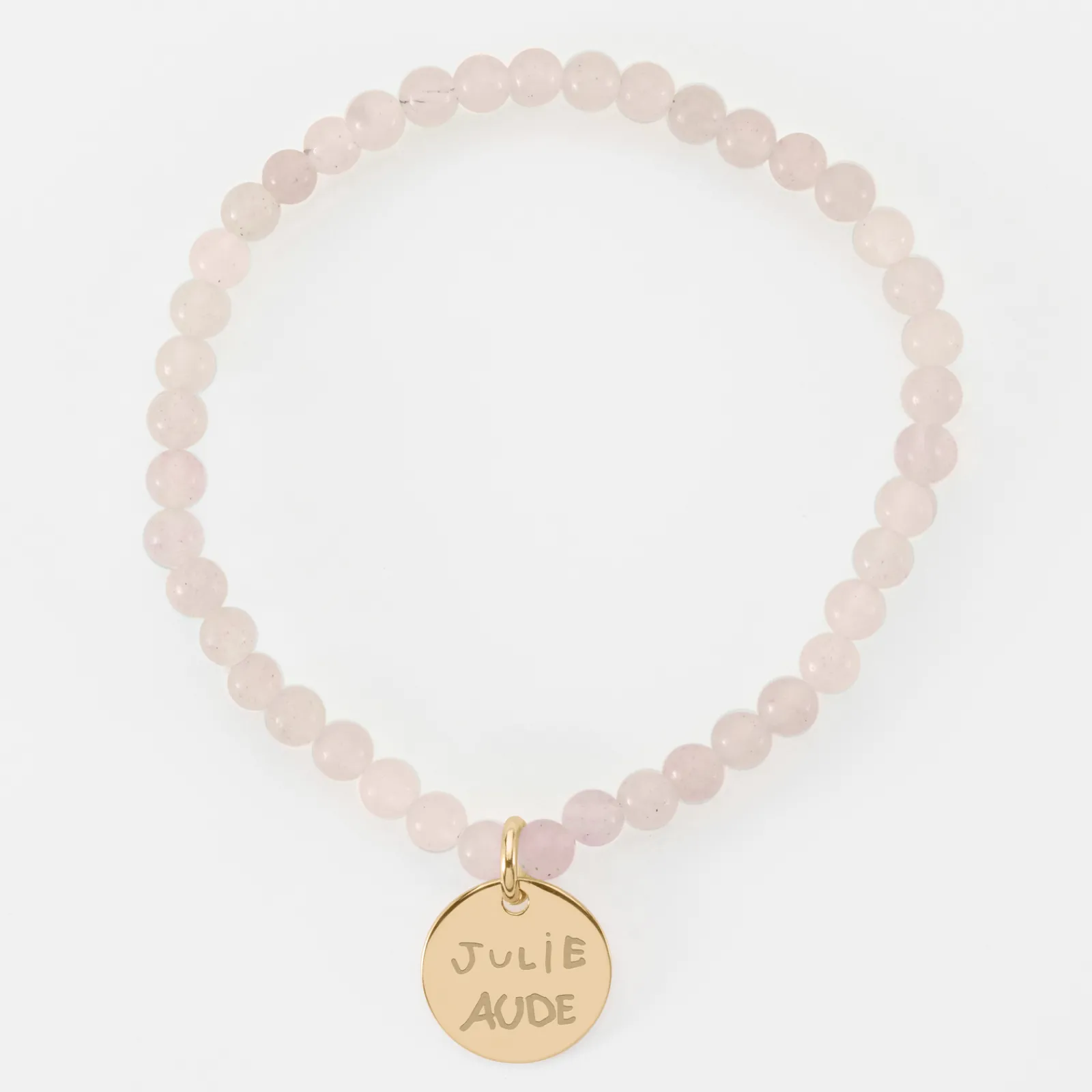 Outlet HappyBulle Bracelet perles élastique personnalisé médaille gravée plaqué or ronde 15 mm Plaqué or 18k