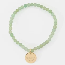 Outlet HappyBulle Bracelet perles élastique personnalisé médaille gravée plaqué or ronde 15 mm Plaqué or 18k