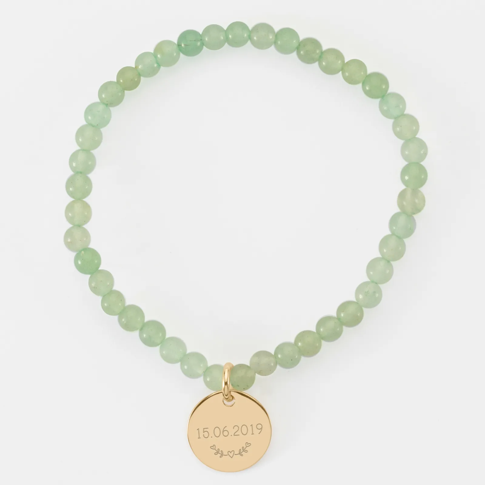 Outlet HappyBulle Bracelet perles élastique personnalisé médaille gravée plaqué or ronde 15 mm Plaqué or 18k