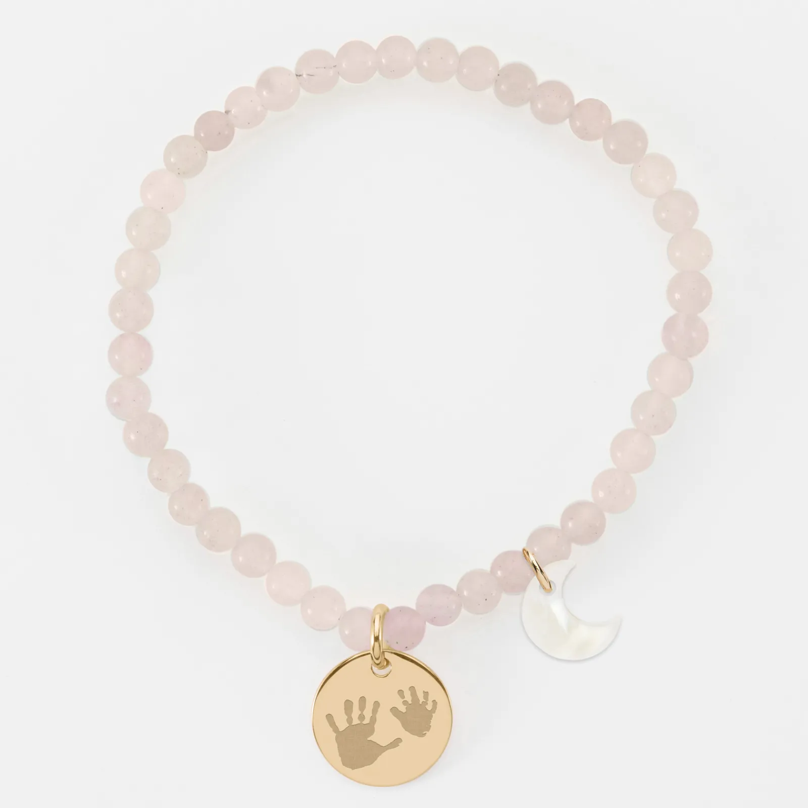 Outlet HappyBulle Bracelet perles élastique personnalisé médaille gravée plaqué or ronde 15 mm Plaqué or 18k