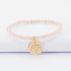 Outlet HappyBulle Bracelet perles élastique personnalisé médaille gravée plaqué or ronde 15 mm Plaqué or 18k
