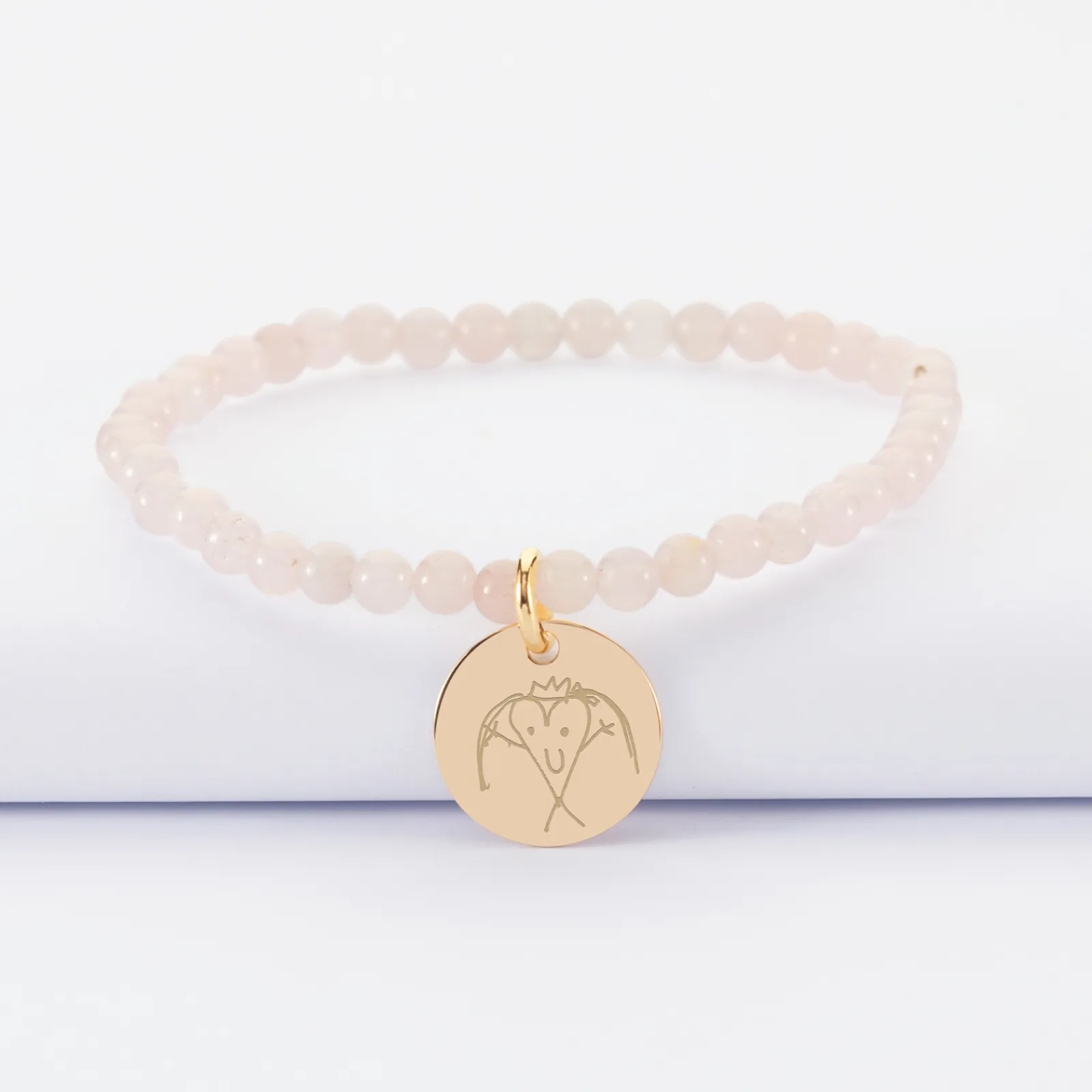 Outlet HappyBulle Bracelet perles élastique personnalisé médaille gravée plaqué or ronde 15 mm Plaqué or 18k