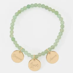 Outlet HappyBulle Bracelet perles élastique personnalisé médaille gravée plaqué or ronde 15 mm Plaqué or 18k