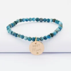 Outlet HappyBulle Bracelet perles élastique personnalisé médaille gravée plaqué or ronde 15 mm Plaqué or 18k