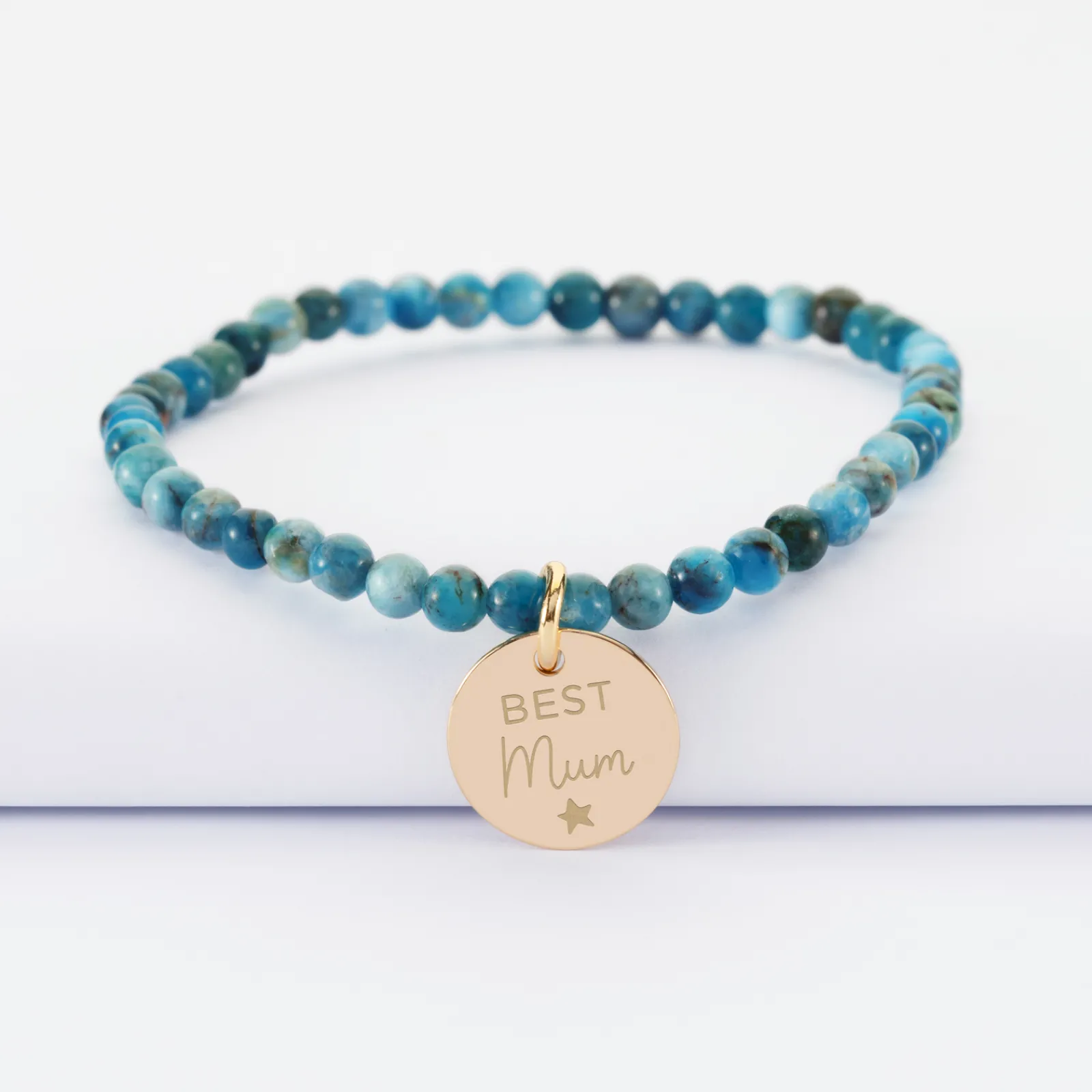 Outlet HappyBulle Bracelet perles élastique personnalisé médaille gravée plaqué or ronde 15 mm Plaqué or 18k