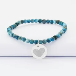 Online HappyBulle Bracelet perles élastique personnalisé médaille gravée argent ronde 15 mm Argent rhodié 925