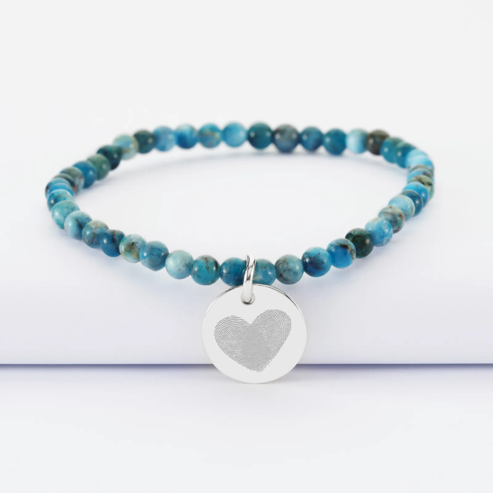 Online HappyBulle Bracelet perles élastique personnalisé médaille gravée argent ronde 15 mm Argent rhodié 925