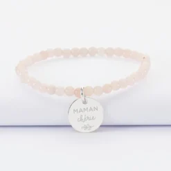 Online HappyBulle Bracelet perles élastique personnalisé médaille gravée argent ronde 15 mm Argent rhodié 925