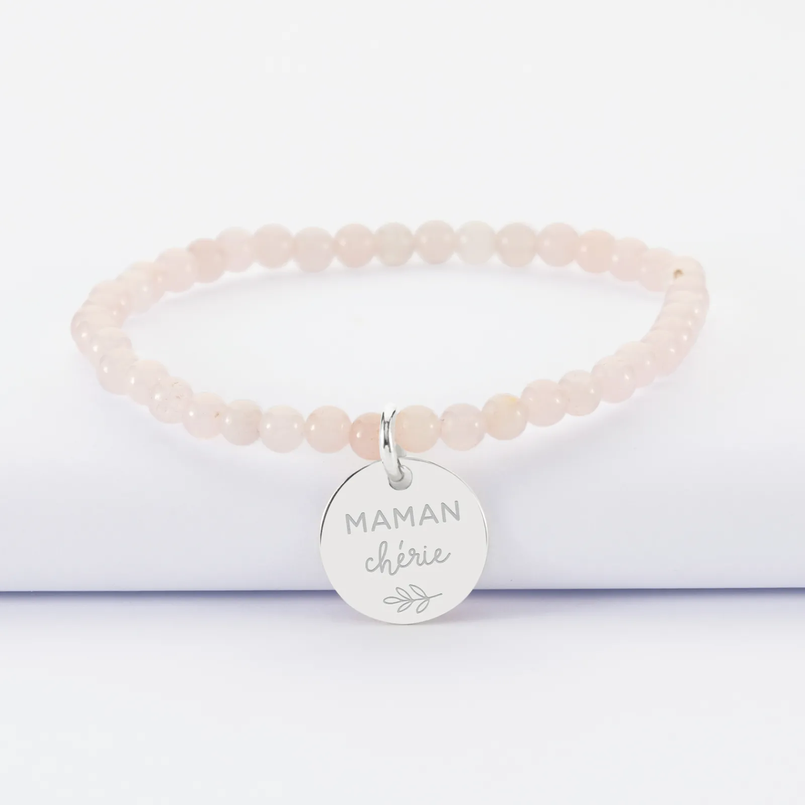 Online HappyBulle Bracelet perles élastique personnalisé médaille gravée argent ronde 15 mm Argent rhodié 925