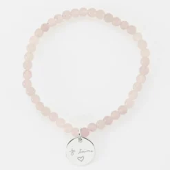 Online HappyBulle Bracelet perles élastique personnalisé médaille gravée argent ronde 15 mm Argent rhodié 925