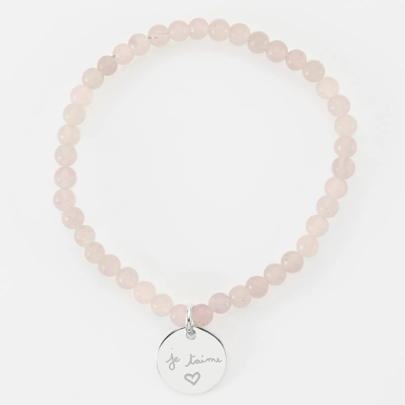 Online HappyBulle Bracelet perles élastique personnalisé médaille gravée argent ronde 15 mm Argent rhodié 925