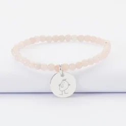 Online HappyBulle Bracelet perles élastique personnalisé médaille gravée argent ronde 15 mm Argent rhodié 925
