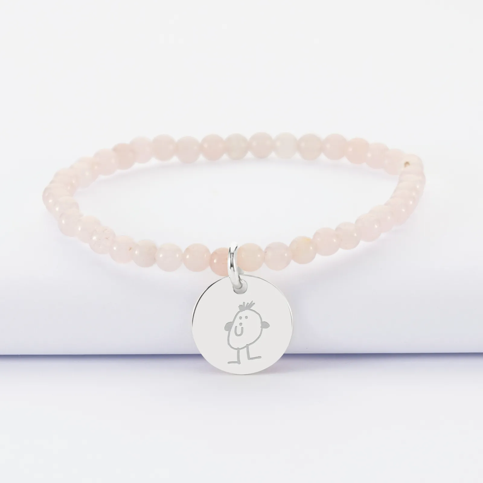 Online HappyBulle Bracelet perles élastique personnalisé médaille gravée argent ronde 15 mm Argent rhodié 925