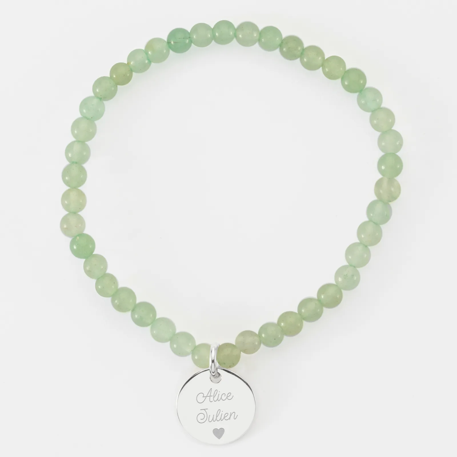 Online HappyBulle Bracelet perles élastique personnalisé médaille gravée argent ronde 15 mm Argent rhodié 925