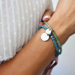 Online HappyBulle Bracelet perles élastique personnalisé médaille gravée argent ronde 10 mm Argent rhodié 925