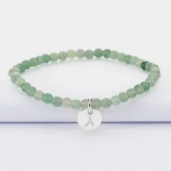 Online HappyBulle Bracelet perles élastique personnalisé médaille gravée argent ronde 10 mm Argent rhodié 925