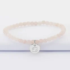 Online HappyBulle Bracelet perles élastique personnalisé médaille gravée argent ronde 10 mm Argent rhodié 925