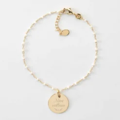 Best HappyBulle Bracelet perles Miyuki colorées personnalisé médaille gravée plaqué or 15 mm