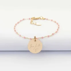 Best HappyBulle Bracelet perles Miyuki colorées personnalisé médaille gravée plaqué or 15 mm