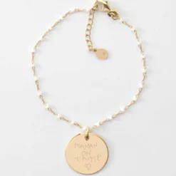 New HappyBulle Bracelet perles Miyuki colorées personnalisé médaille gravée plaqué or 19 mm