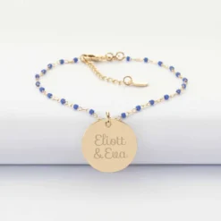 New HappyBulle Bracelet perles Miyuki colorées personnalisé médaille gravée plaqué or 19 mm