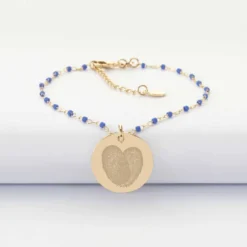 New HappyBulle Bracelet perles Miyuki colorées personnalisé médaille gravée plaqué or 19 mm