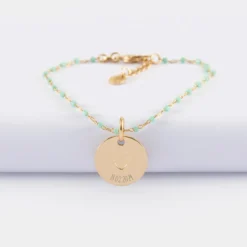 Best HappyBulle Bracelet perles Miyuki colorées personnalisé médaille gravée plaqué or coeur estampillé 15 mm - x Atelier Wagram