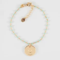 Best HappyBulle Bracelet perles Miyuki colorées personnalisé médaille gravée plaqué or coeur estampillé 15 mm - x Atelier Wagram