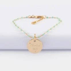 Best HappyBulle Bracelet perles Miyuki colorées personnalisé médaille gravée plaqué or coeur estampillé 15 mm - x Atelier Wagram