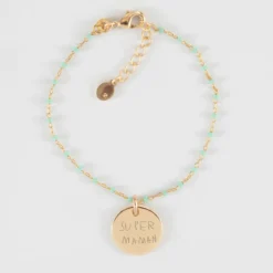 Best HappyBulle Bracelet perles Miyuki colorées personnalisé médaille gravée plaqué or coeur estampillé 15 mm - x Atelier Wagram