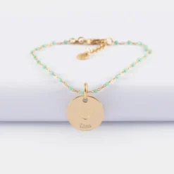 Best HappyBulle Bracelet perles Miyuki colorées personnalisé médaille gravée plaqué or coeur estampillé 15 mm - x Atelier Wagram