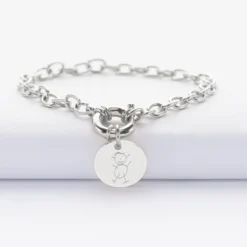 Hot HappyBulle Bracelet personnalisé chaine fermoir marin médaille gravée argent 15 mm Argent rhodié 925