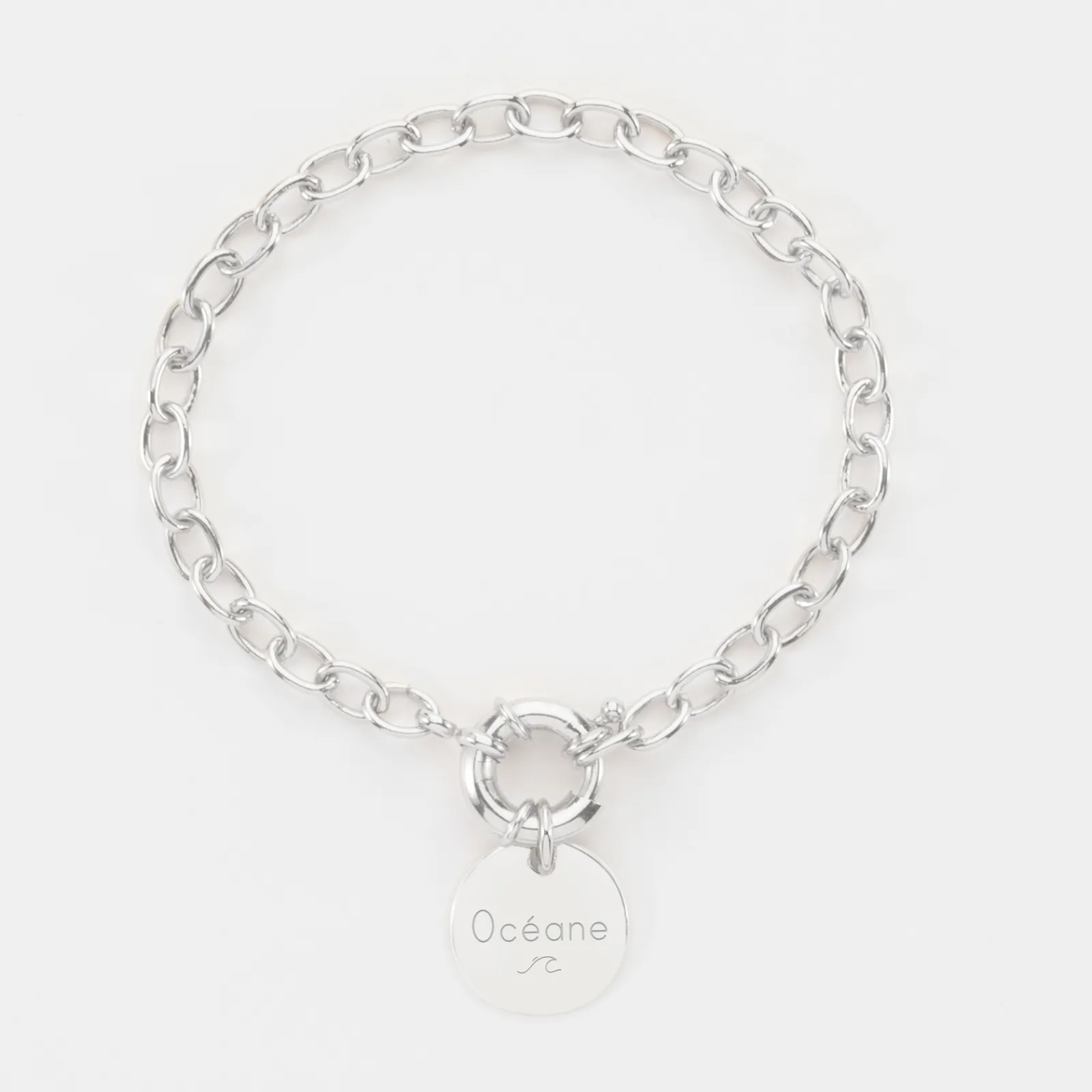 Hot HappyBulle Bracelet personnalisé chaine fermoir marin médaille gravée argent 15 mm Argent rhodié 925