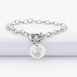 Hot HappyBulle Bracelet personnalisé chaine fermoir marin médaille gravée argent 15 mm Argent rhodié 925