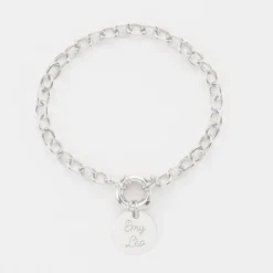 Hot HappyBulle Bracelet personnalisé chaine fermoir marin médaille gravée argent 15 mm Argent rhodié 925